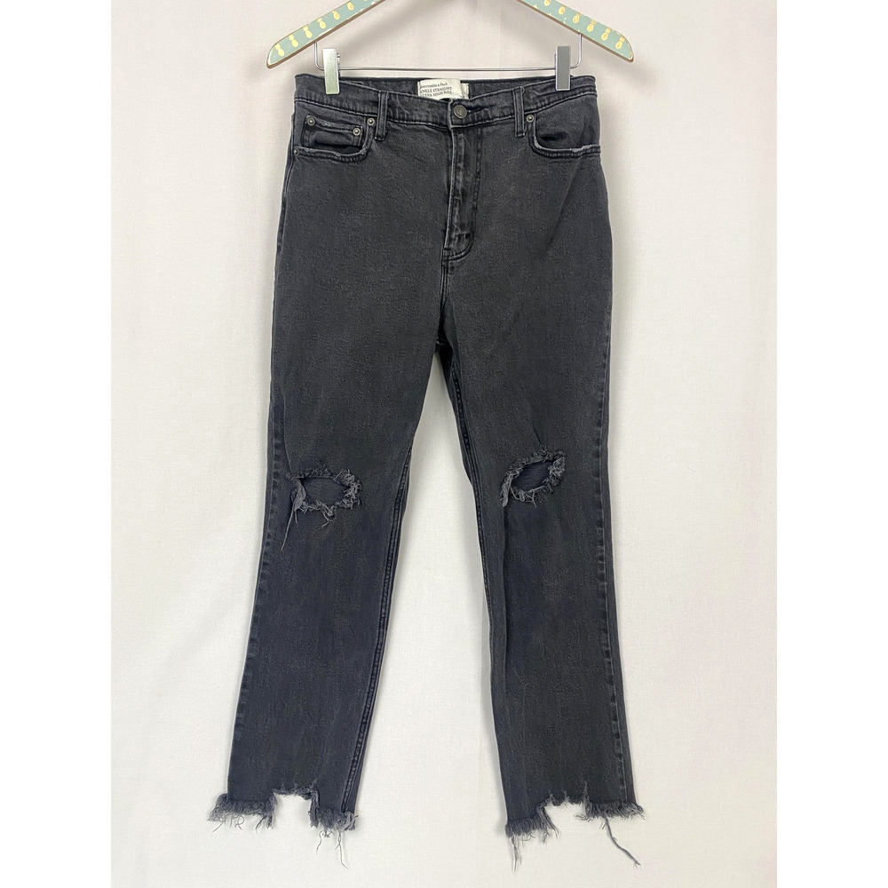 Abercrombie & Fitch Ankle Straight Ultra High Rise Jeans Womens 8/29 Black 28x26 - Picture 1 of 13